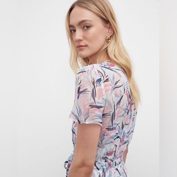 Club Monaco NWT Sheer Print Short Sleeve Wrap Maxi Dress Size 2 - Picture 2 of 11